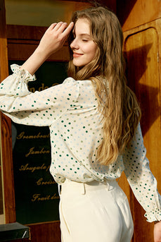 Blusa in Seta Avorio a Pois Lunghe Donna Blusa in Seta