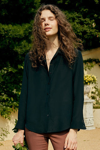 Camicetta nera di seta da donna button down button down