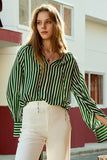 Blusa di seta da donna a righe verdi e bianche