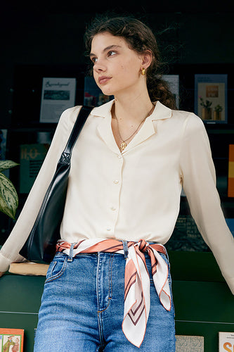 Camicetta da donna Button Down in seta avorio