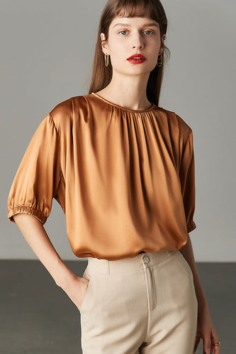 Camicetta da donna in seta oversize marrone