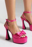 Sandali con tacco alto rosa caldo con fiocco
