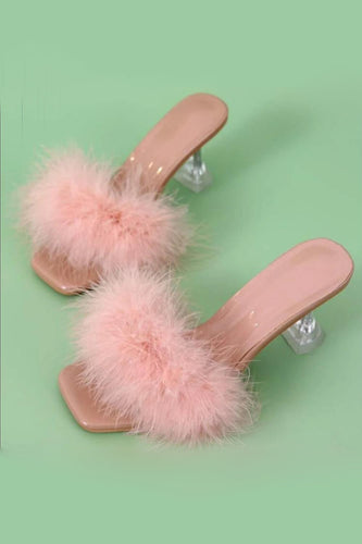 Sandali con tacco alto rosa piume