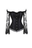 Corsetto Bone Style Nero Palazzo Pizzo Maniche Lunghe Shapewear