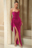 Paillettes senza spalline in velluto Holiday Party Dress con fessura