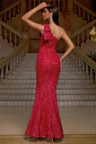 Hot Pink Sparkly Mermaid One Shoulder Prom Dress