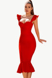Abito da cocktail corsetto midi sirena a forma di sirena rossa
