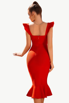 Abito da cocktail corsetto midi sirena a forma di sirena rossa