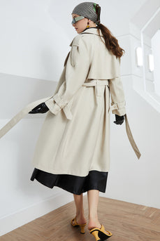 Off White Dentched Lapel Long Trench Coat con Cintura