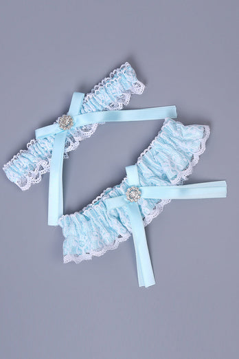 Set di cinture per giarrettiera da sposa con perline in pizzo azzurro