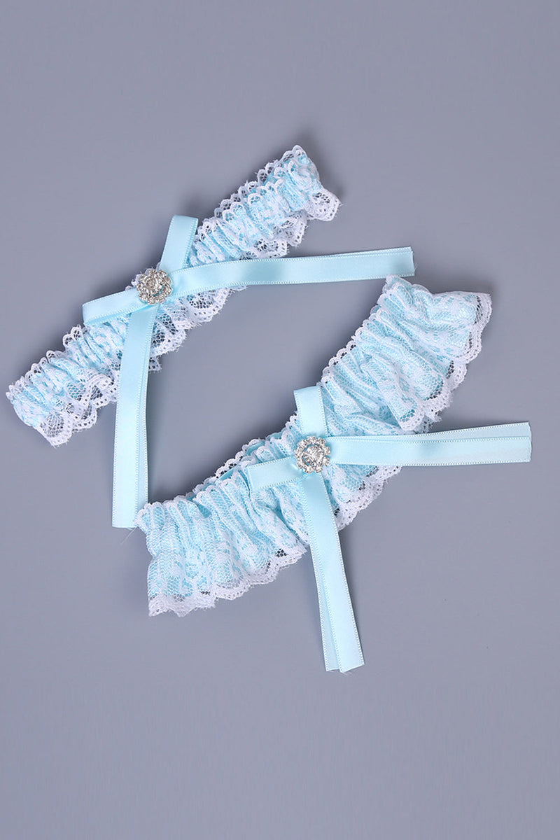 Carica l&#39;immagine nel visualizzatore di Gallery, Set di cinture per giarrettiera da sposa con perline in pizzo azzurro