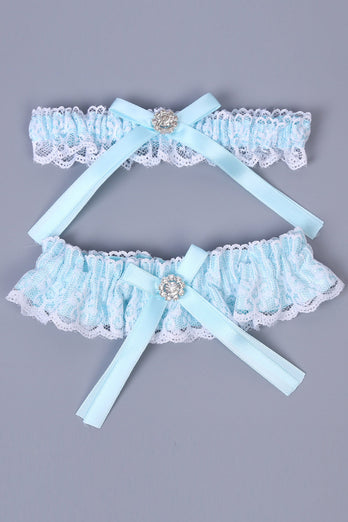 Set di cinture per giarrettiera da sposa con perline in pizzo azzurro