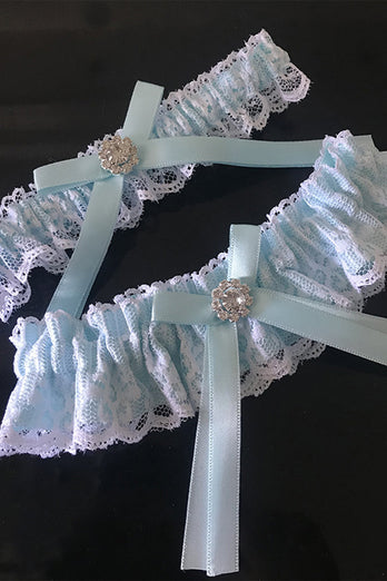 Set di cinture per giarrettiera da sposa con perline in pizzo azzurro