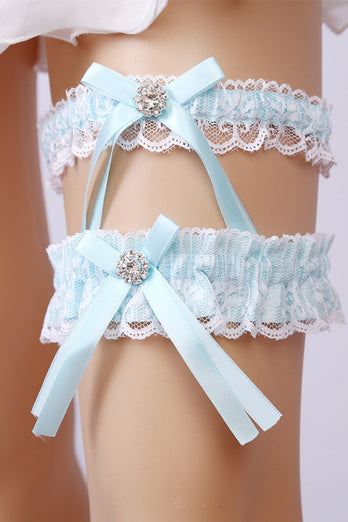 Set di cinture per giarrettiera da sposa con perline in pizzo azzurro