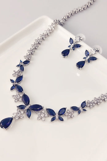 Royal Blue Butterfly Crystal Drop Orecchini Collana Set di gioielli