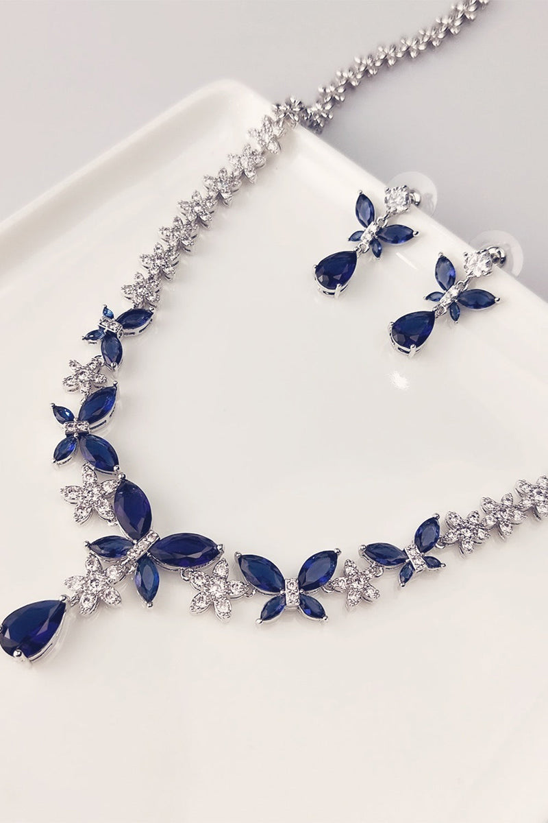 Carica l&#39;immagine nel visualizzatore di Gallery, Royal Blue Butterfly Crystal Drop Orecchini Collana Set di gioielli