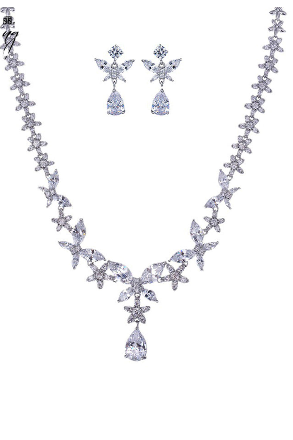 Royal Blue Butterfly Crystal Drop Orecchini Collana Set di gioielli