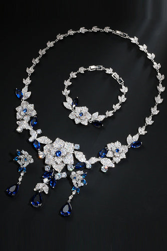 Royal Blue Flower Bracciale Collana Set di gioielli