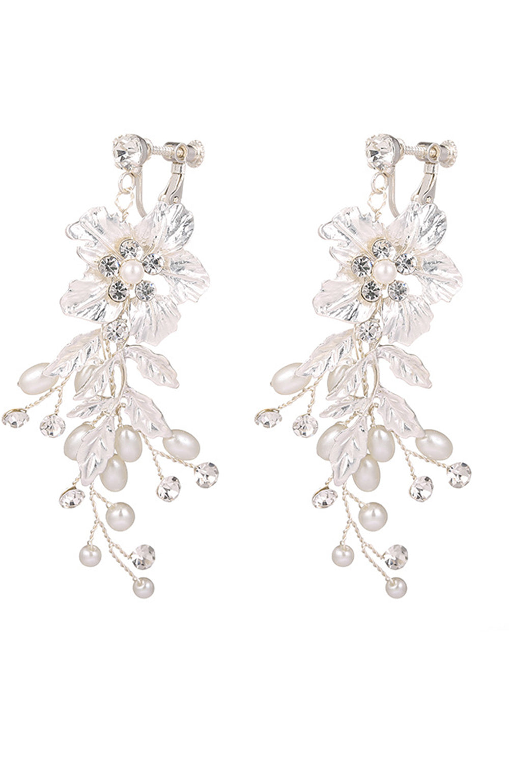 Clip per orecchio da sposa a fiore bianco