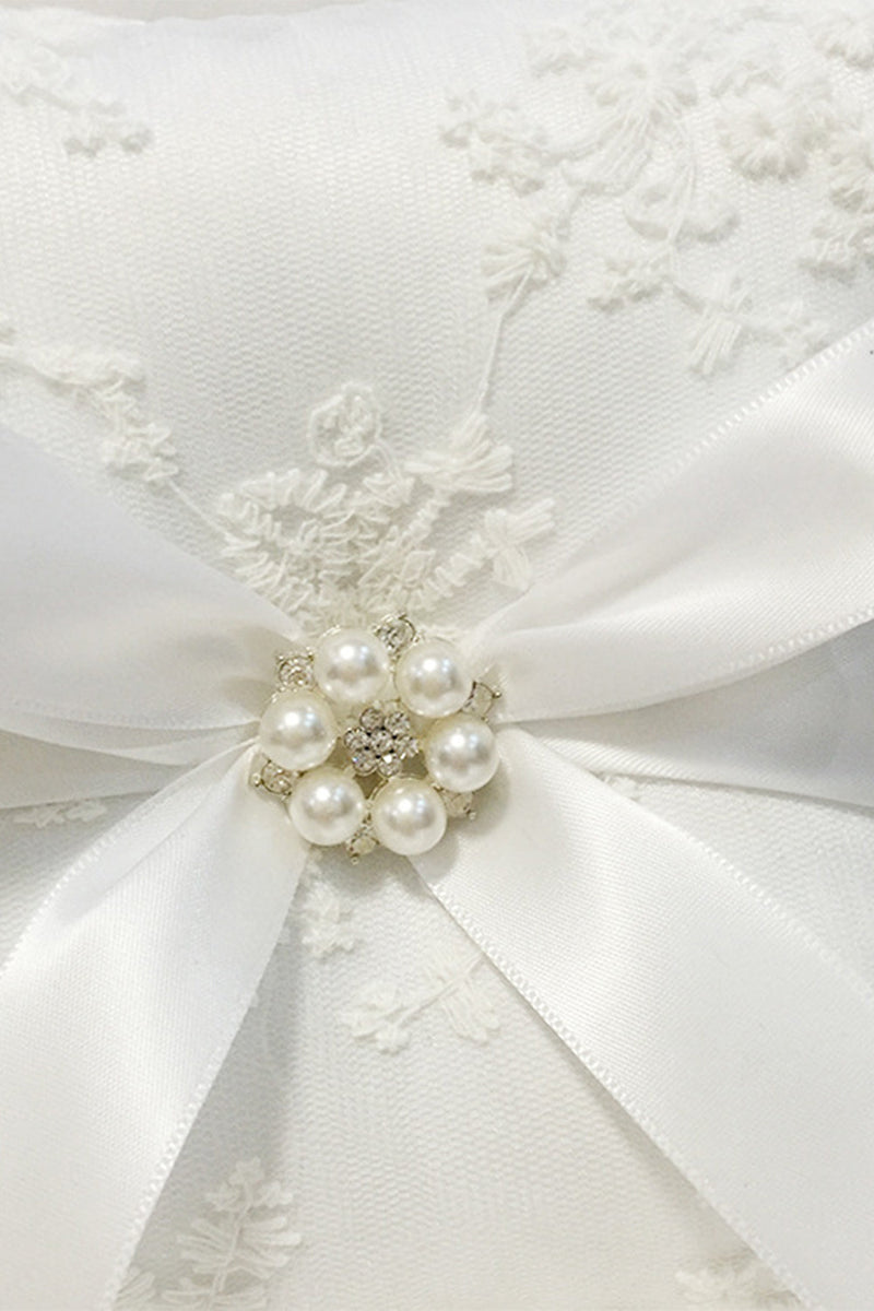 Carica l&#39;immagine nel visualizzatore di Gallery, Avorio Pizzo Perla Bowknot Anello Bearer Cuscino