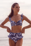 3 Pezzi Blu Stampato Bikini Con Abito da Spiaggia