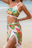 Bikini Stampato Arancione 3 Pezzi Con Abito da Spiaggia