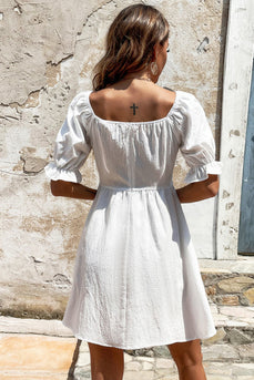 Mini Vestito Laurea Bianco Colletto Quadrato Maniche Corte