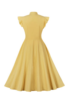 Vestito giallo Solid Swing 1950s con fiocco