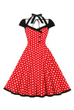 Red Polka Dots Halter Swing 1950s Abito