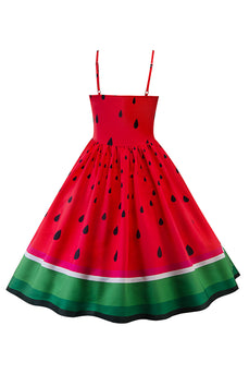 Anguria rossa stampata vintage 1950s vestito