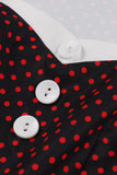 Pois nero 1950s abito con bottone