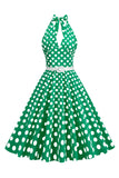 Hepburn Style Halter Neck Polka Dots Vestito rosso 1950