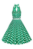 Hepburn Style Halter Neck Polka Dots Vestito rosso 1950