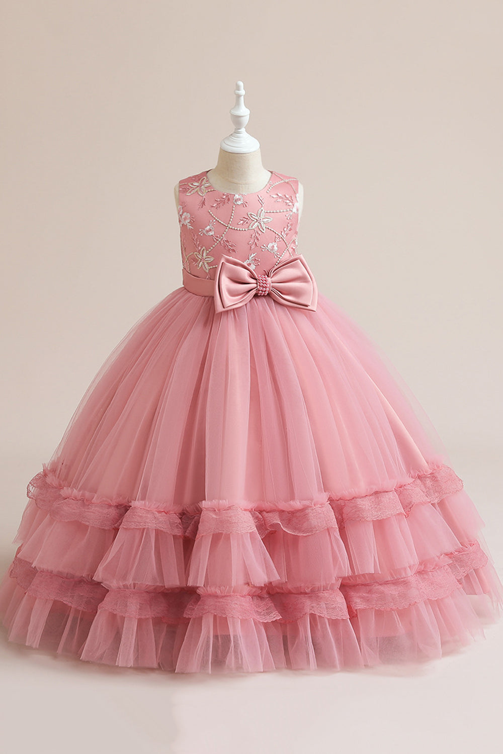 Blush Tulle A Line Girl Dress con Fiocco Beadig