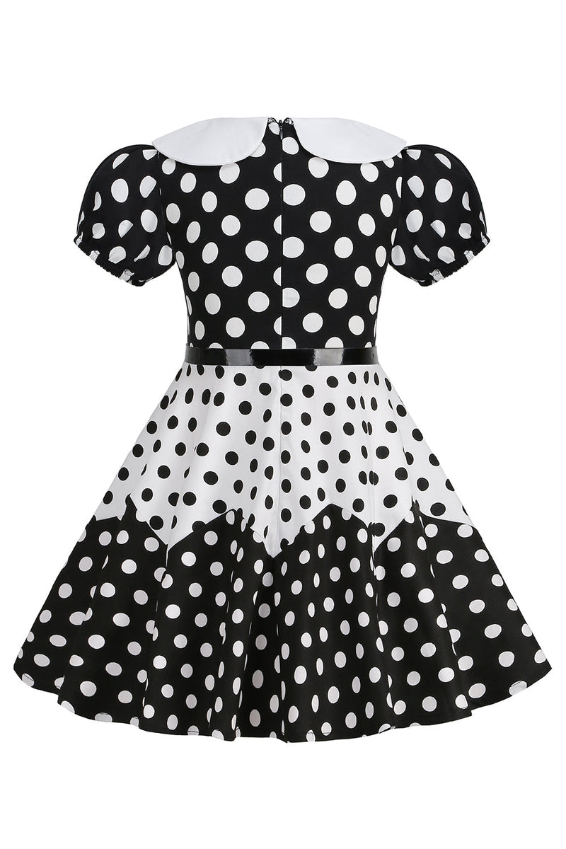 Carica l&#39;immagine nel visualizzatore di Gallery, Puff Sleeves Polka Dots Black A Line Abito Bambina