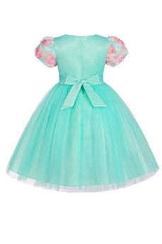 A Line Jewel Neck Green Tulle Girl Dress