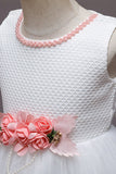 Vestito da ragazza in tulle di tulle fiore senza maniche rosa con fiocco