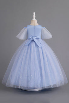 Blue A Line Tulle Flower Girl Dress con perline