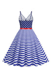 Stripes Sleeveless Swing 1950s Dress con stella