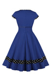 Blu scuro V scollo pois altalena 1950s vestito