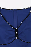 Blu scuro V scollo pois altalena 1950s vestito