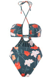 Halter Neck Keyhole One Piece Bikini con gonna da spiaggia