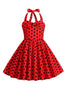 Carica l&#39;immagine nel visualizzatore di Gallery, Vestito da ragazza vintage rosso a pois con cavezza
