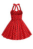 Carica l&#39;immagine nel visualizzatore di Gallery, Vestito da ragazza vintage rosso a pois con cavezza