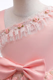 Una linea di fiocco rosa ragazze vestito con applicazioni
