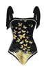 Carica l&#39;immagine nel visualizzatore di Gallery, Costume da bagno stampa farfalle nere con gonnellino da spiaggia