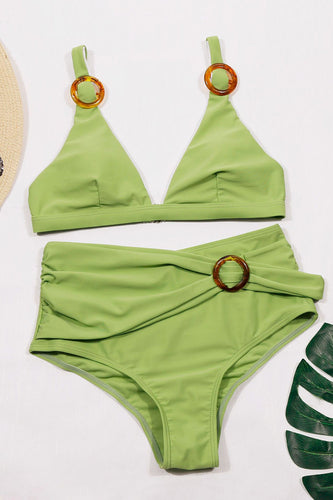 Costume da bagno bikini verde a due pezzi a vita alta