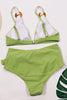Carica l&#39;immagine nel visualizzatore di Gallery, Costume da bagno bikini verde a due pezzi a vita alta