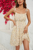 Albicocca floreale stampato cinghie di spaghetti corto vestito estivo