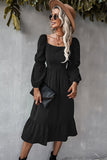 Abito casual midi a maniche lunghe con scollo quadrato arancione